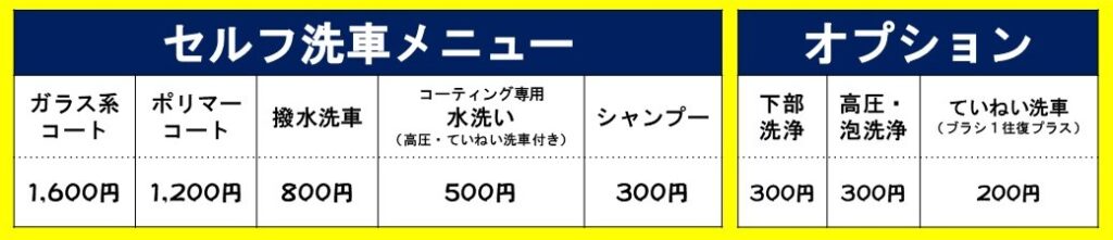 洗車機料金表